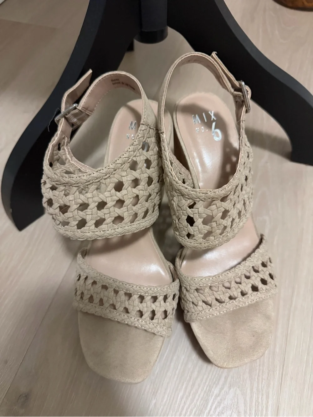 Mix No. 6 Neutral Beige Woven Cork Wedge Sandals